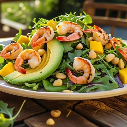 Salade exotique avocat, crevettes et noix de macadamia