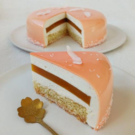 Entremets noix de coco mangue passion vanille